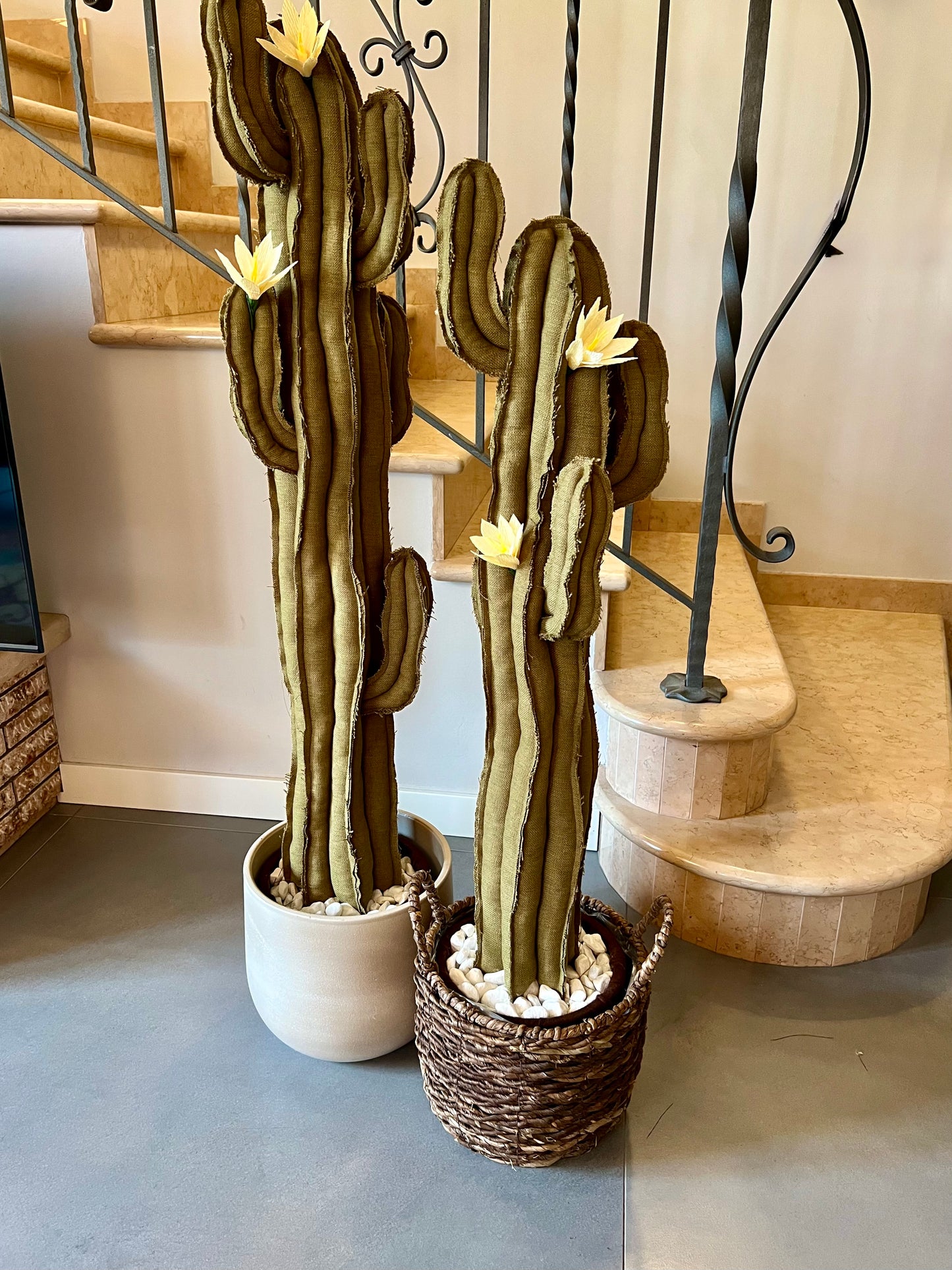 Big cactus in bright green velvet height 118 cm