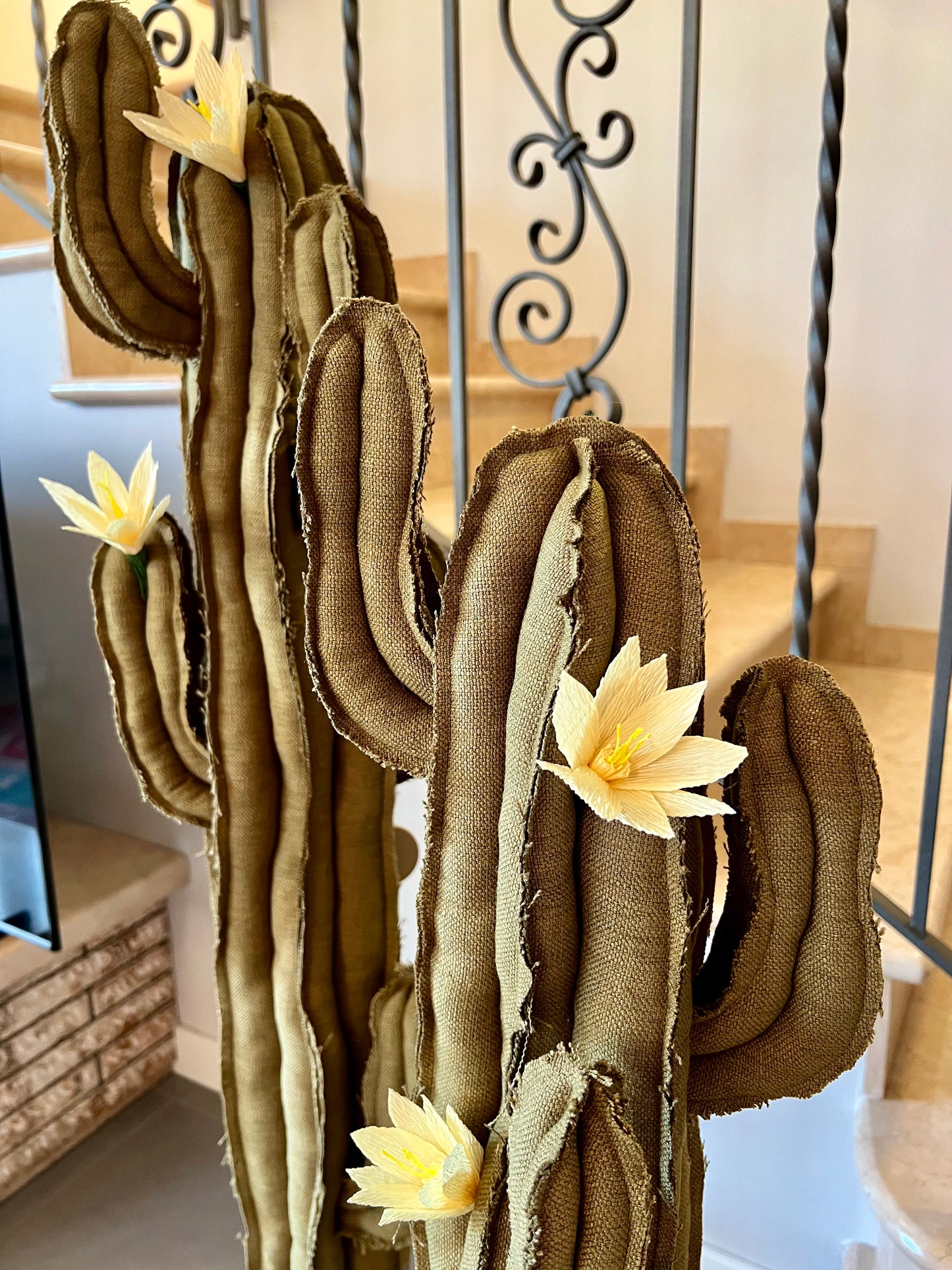 Big cactus in bright green velvet height 118 cm