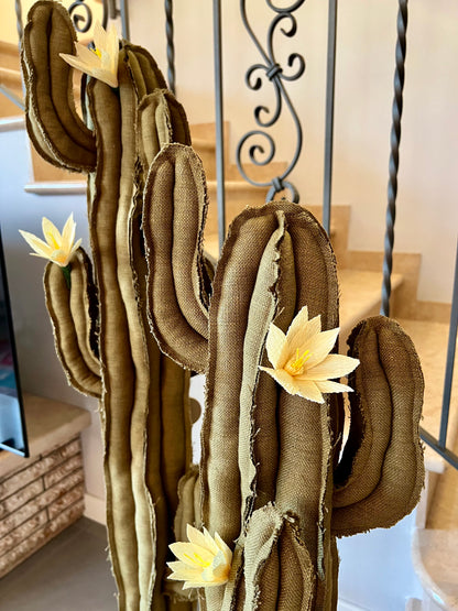 Big cactus in bright green velvet height 118 cm