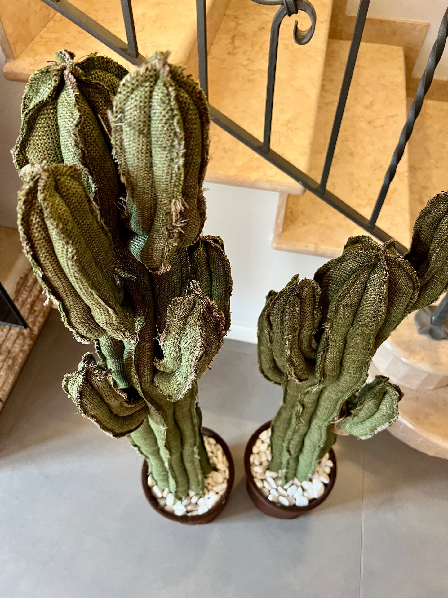 Big cactus in bright green velvet height 118 cm