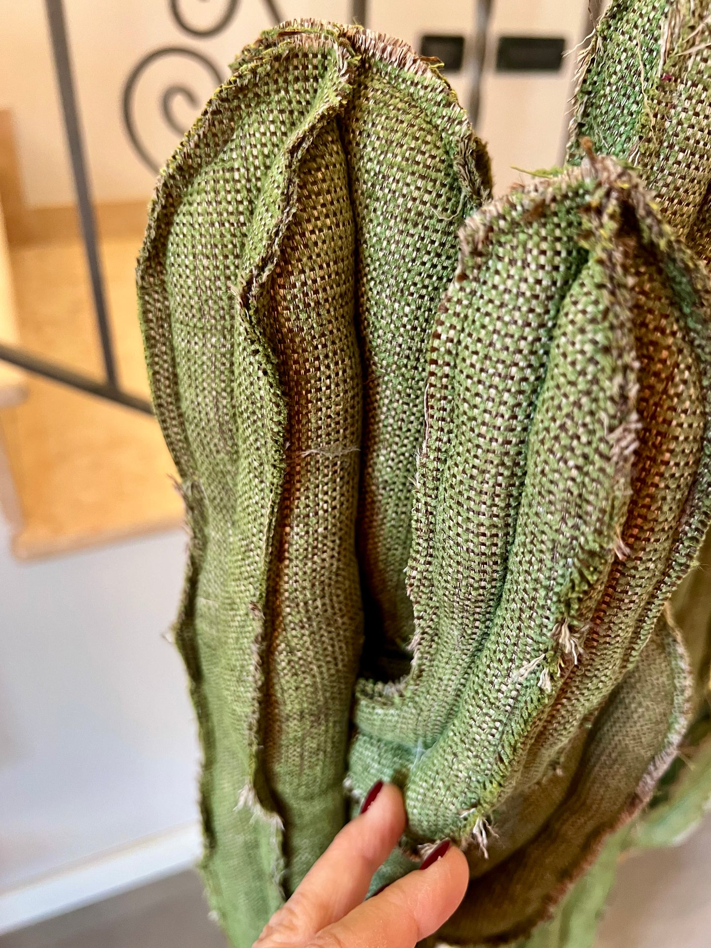 Big cactus in bright green velvet height 118 cm