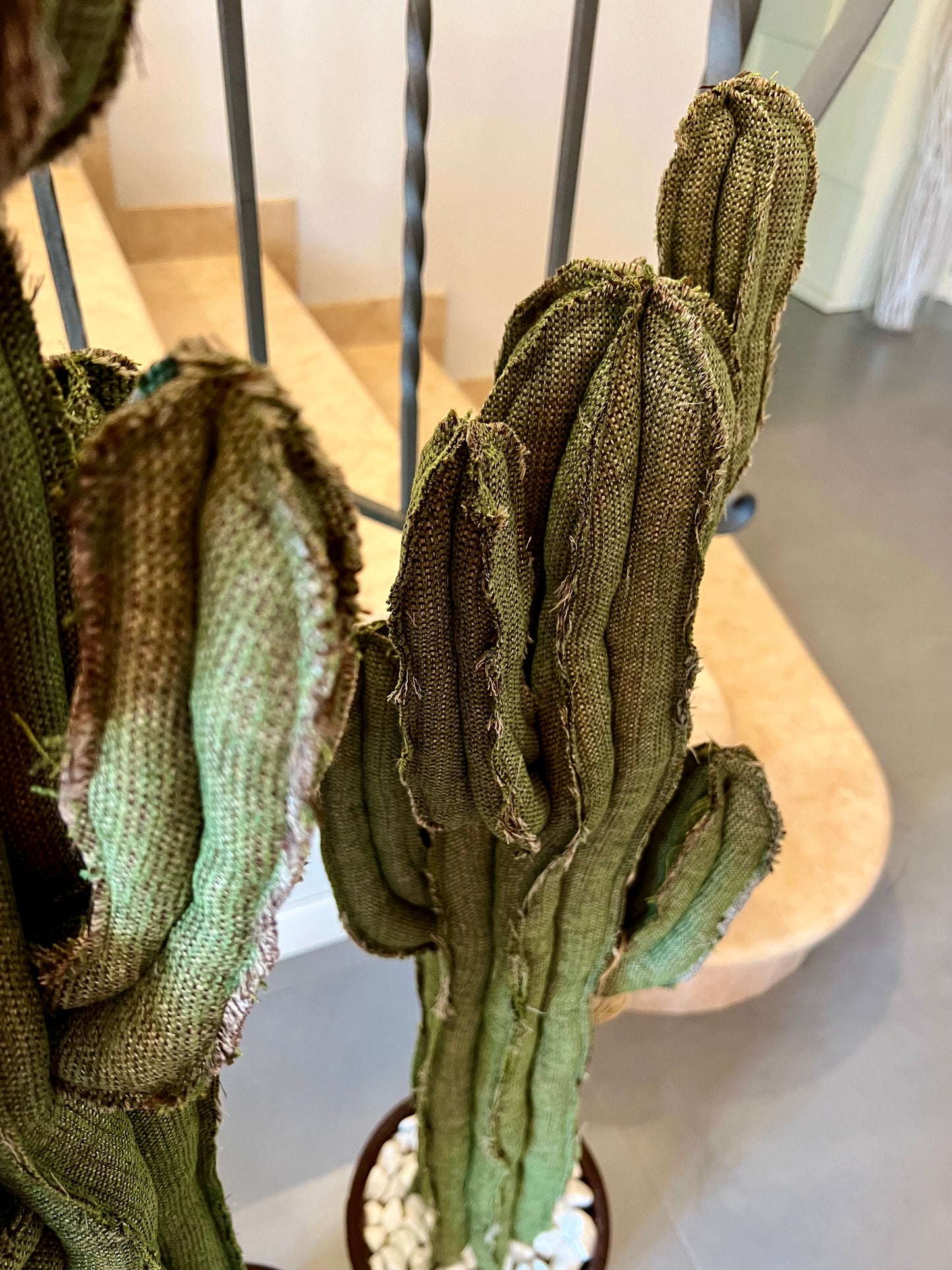 Big cactus in bright green velvet height 118 cm