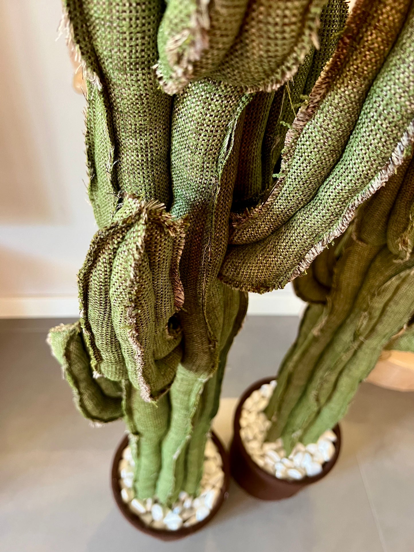 Big cactus in bright green velvet height 118 cm