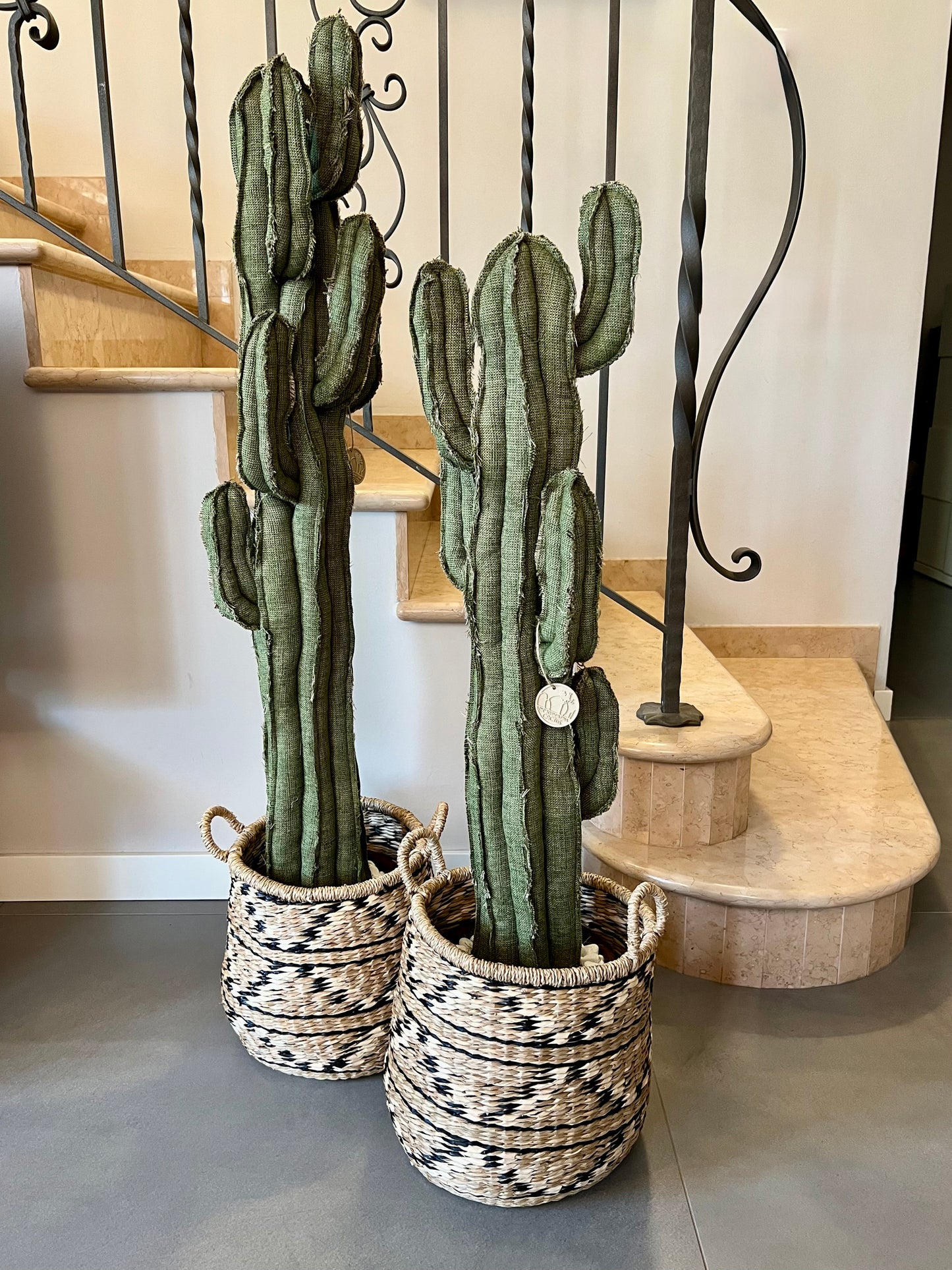 Big cactus in bright green velvet height 118 cm
