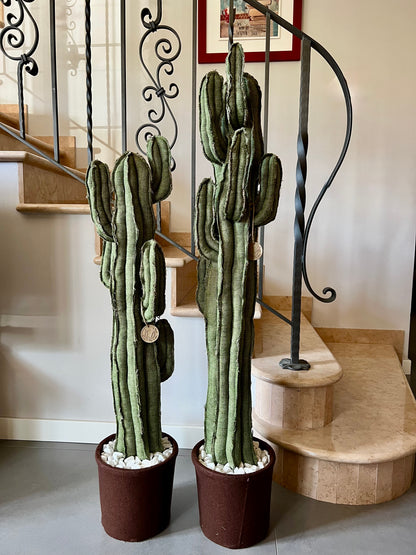 Big cactus in bright green velvet height 118 cm