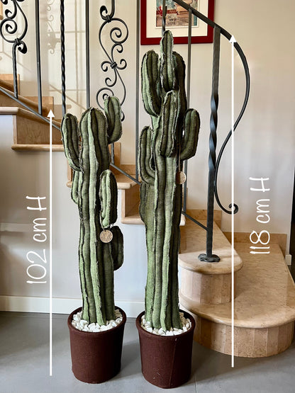 Big cactus in bright green velvet height 118 cm