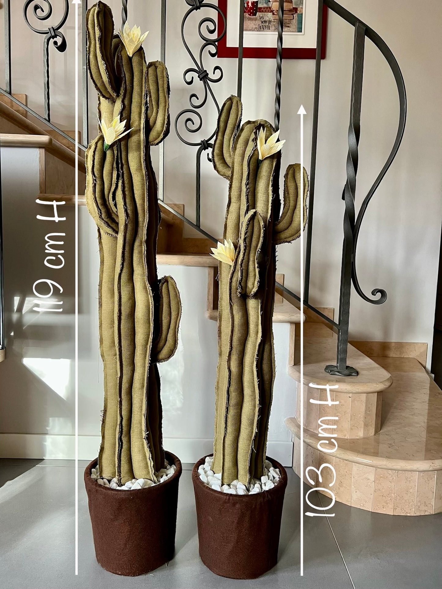 Big cactus in bright green velvet height 118 cm