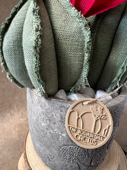 Composizione 3 cactus in cotone verde chiaro, vaso in ceramica opaca grigia con motivo "soffioni"  h circa 32cm - fiori staccabili.