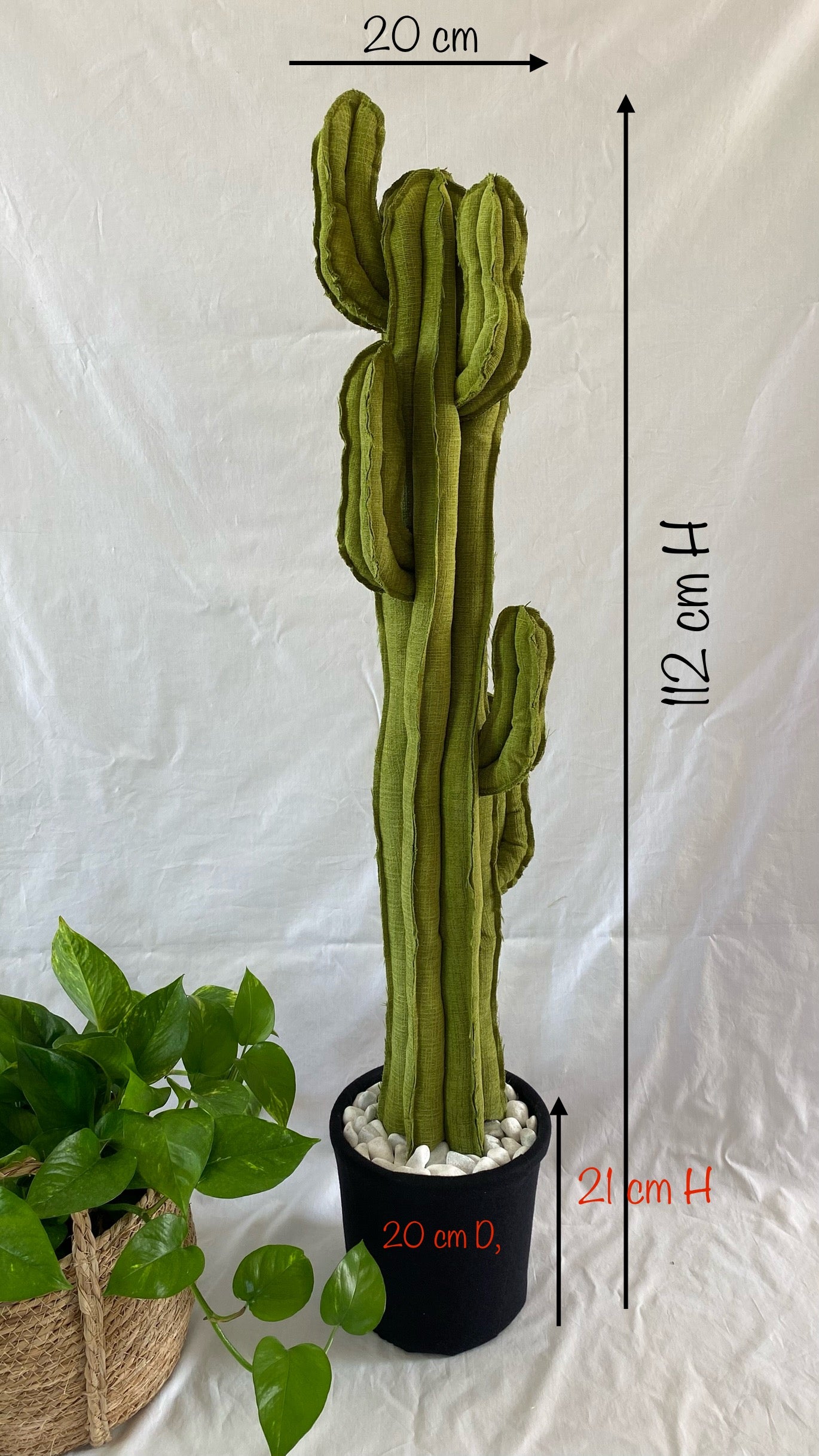 Big cactus in bright green velvet height 118 cm