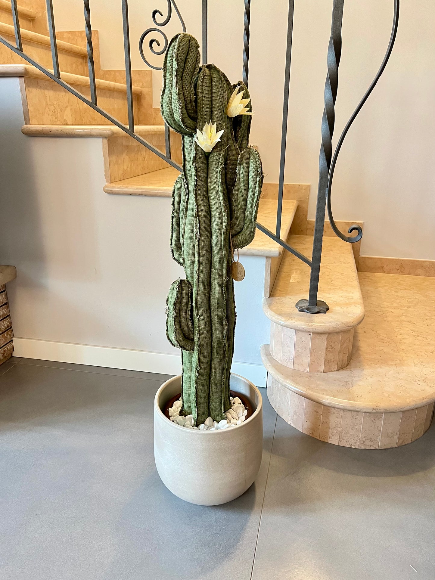 Big cactus in bright green velvet height 118 cm