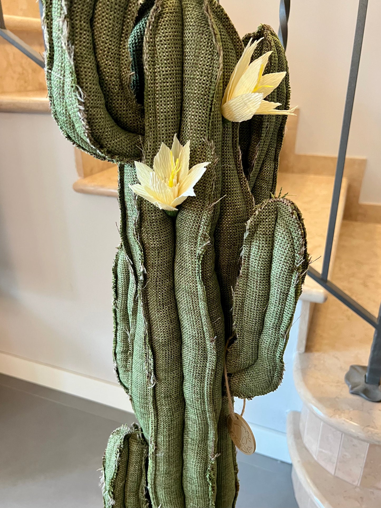Big cactus in bright green velvet height 118 cm
