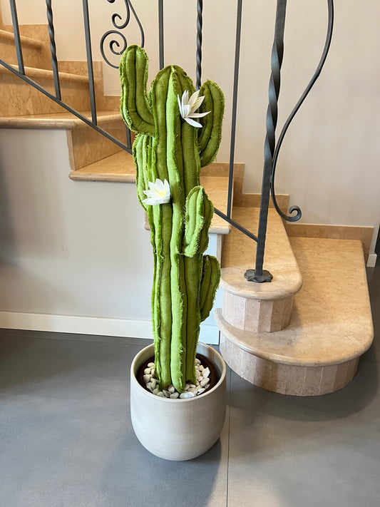 Big cactus in bright green velvet height 118 cm