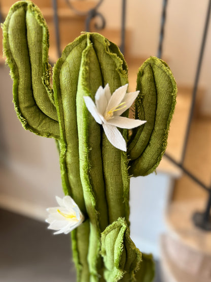 Big cactus in bright green velvet height 118 cm