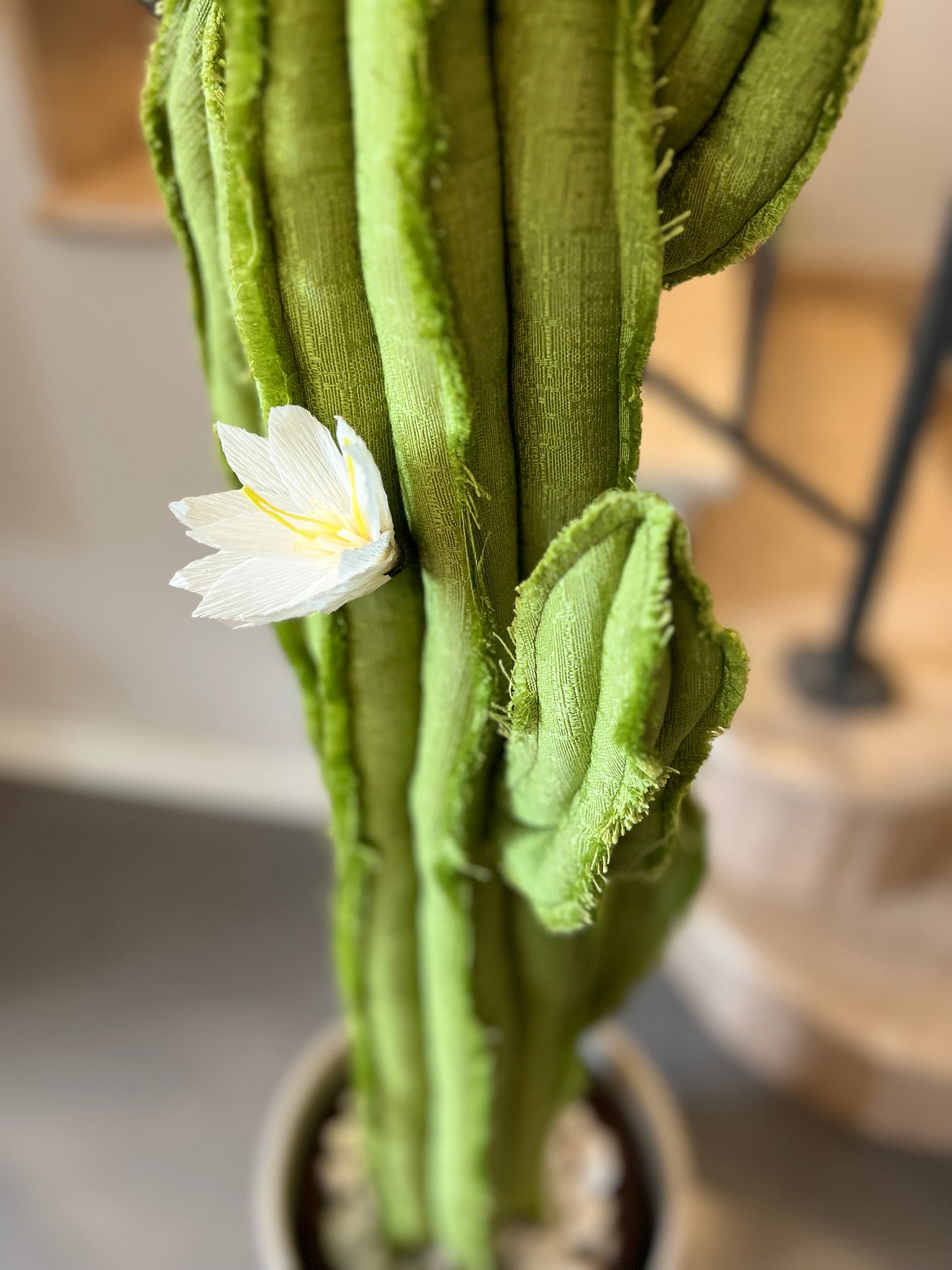 Big cactus in bright green velvet height 118 cm