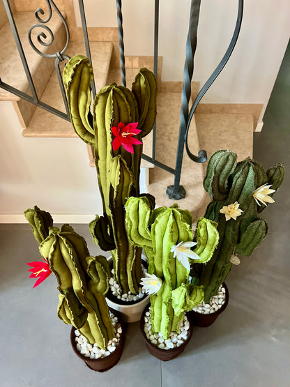 Big cactus in bright green velvet height 118 cm