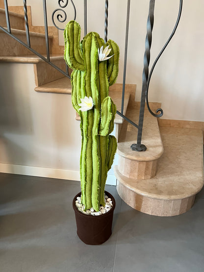 Big cactus in bright green velvet height 118 cm