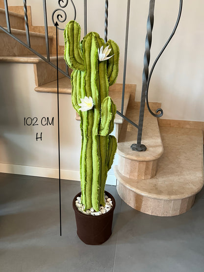 Big cactus in bright green velvet height 118 cm