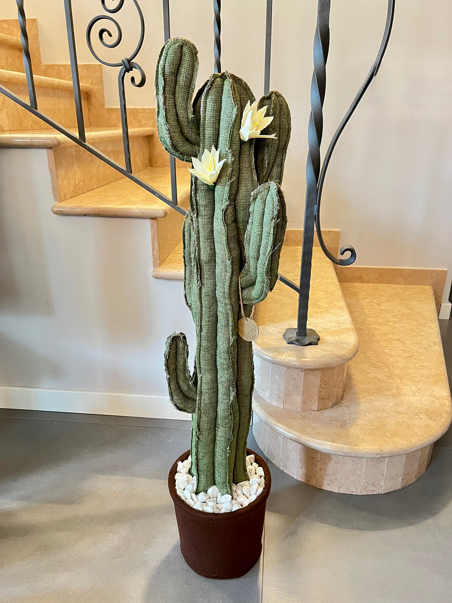 Big cactus in bright green velvet height 118 cm