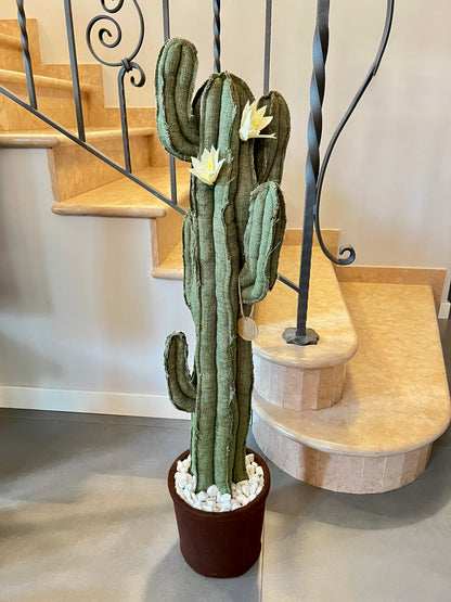Big cactus in bright green velvet height 118 cm