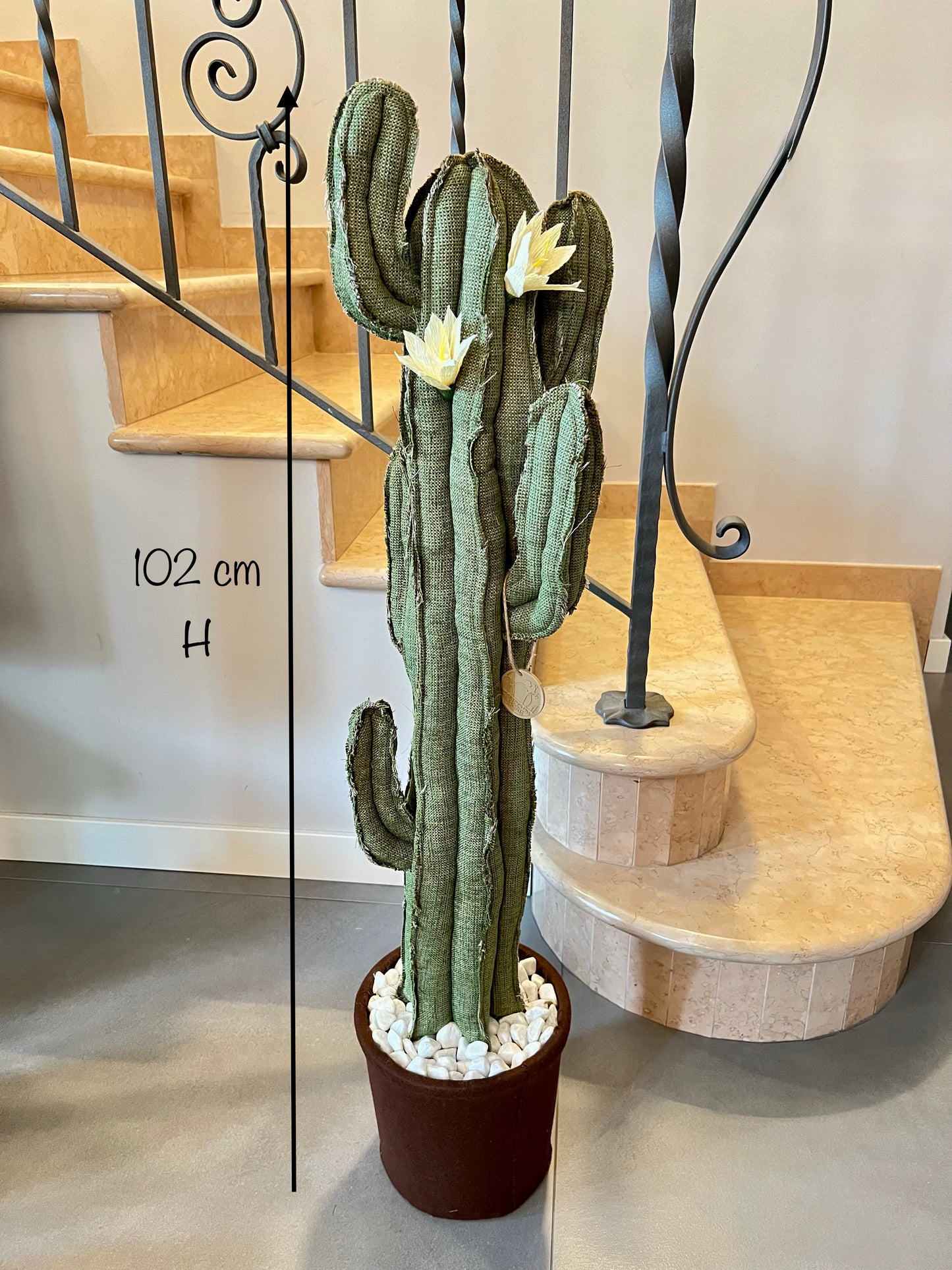 Big cactus in bright green velvet height 118 cm