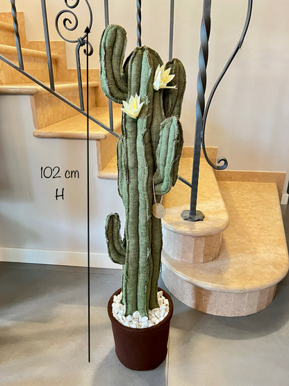 Big cactus in bright green velvet height 118 cm