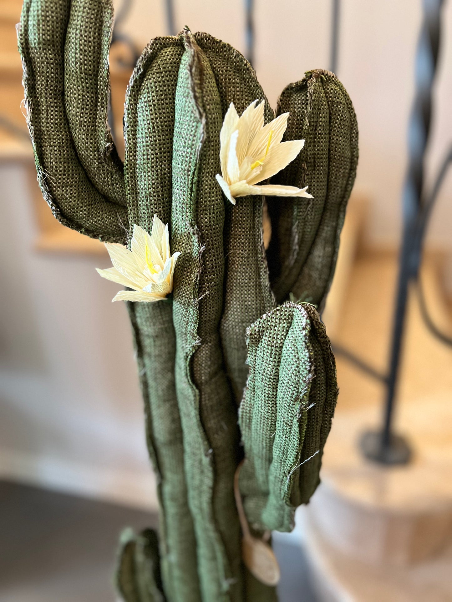 Big cactus in bright green velvet height 118 cm