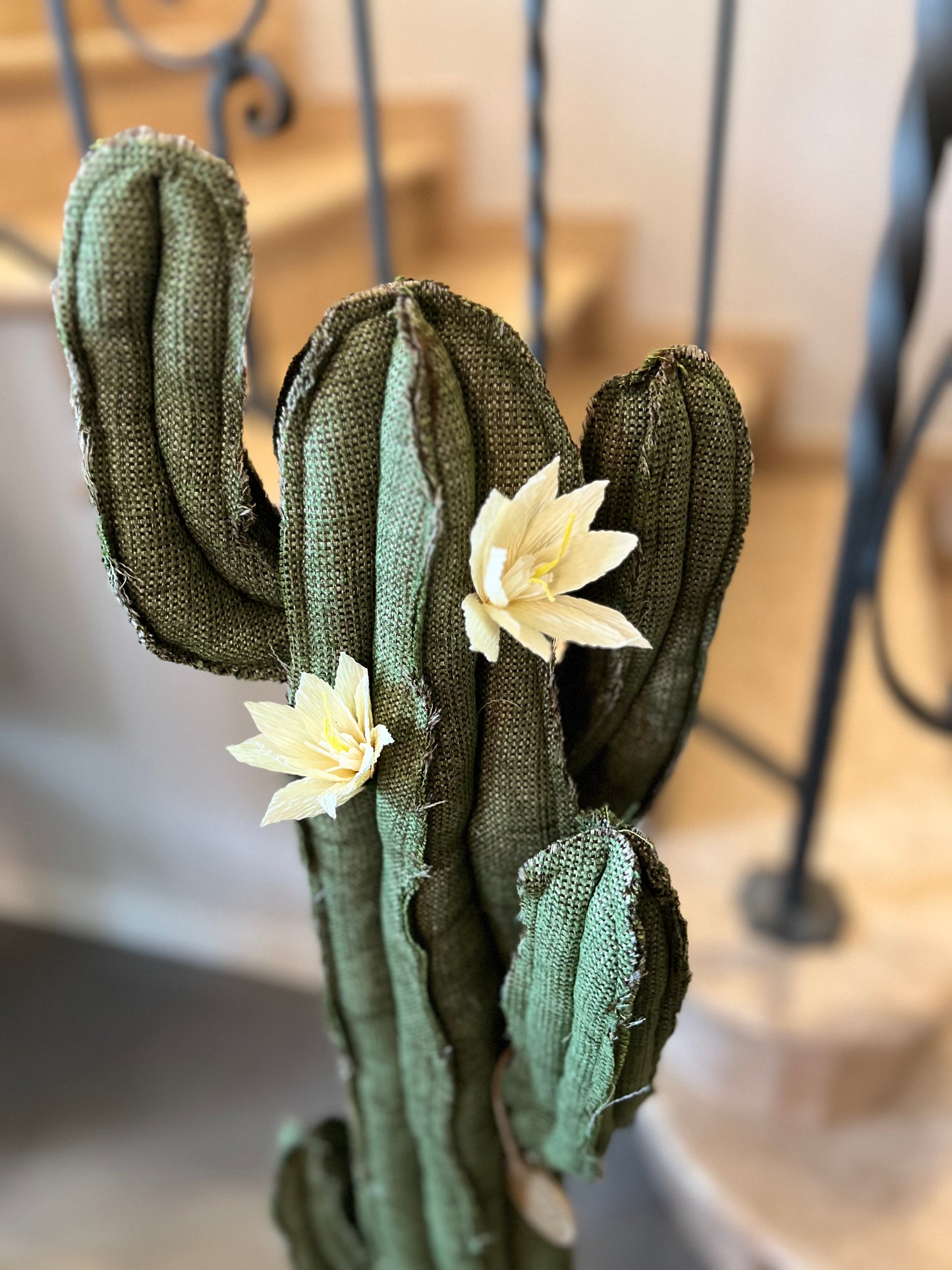 Big cactus in bright green velvet height 118 cm