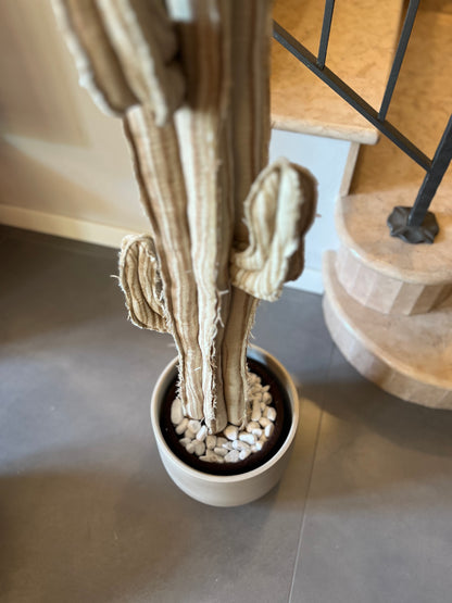 Big cactus in cotone beige con giochi di linee verticali beige scuro  -  altezza 122 cm- in pronta consegna - SPEDIZIONE GRATUITA