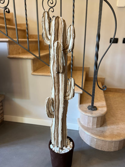 Big cactus in cotone beige con giochi di linee verticali beige scuro  -  altezza 122 cm- in pronta consegna - SPEDIZIONE GRATUITA