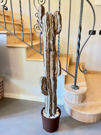 Big cactus in cotone grigio con motivi argento/bronzo/beige  - altezza 124 cm - in pronta consegna - SPEDIZIONE GRATUITA
