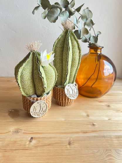 Coppia di mini Cactus in cotone verde, vaso in ceramica marrone chiaro vintage style , h circa 18 e 23  cm - fiore staccabile (Copia)