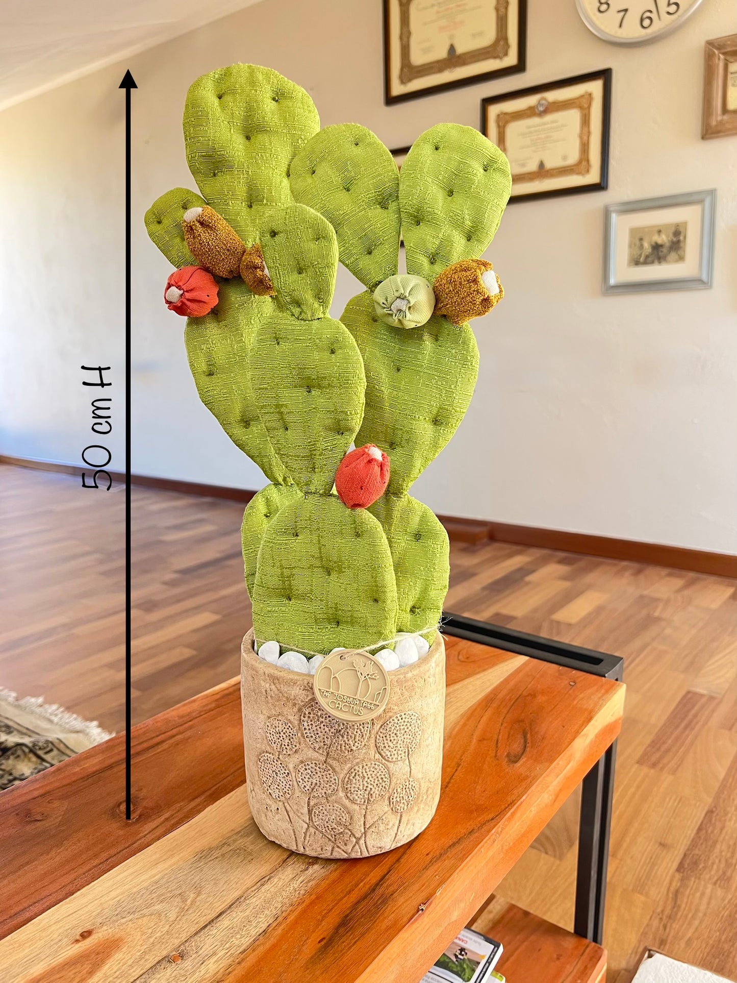 Opuntia verde chiaro vaso in ceramica opaca beige con motivo "soffioni" - in pronta consegna
