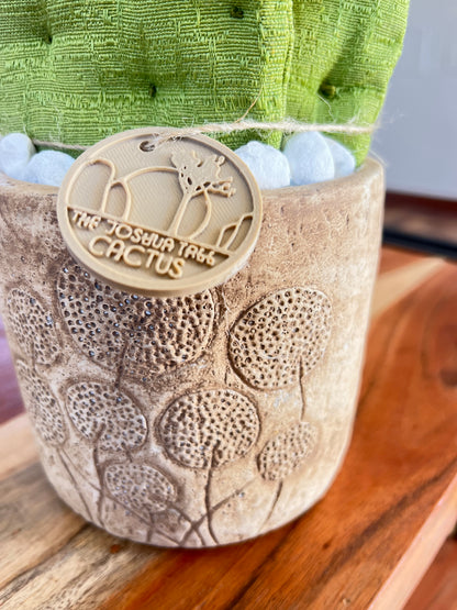 Opuntia verde chiaro vaso in ceramica opaca beige con motivo "soffioni" - in pronta consegna
