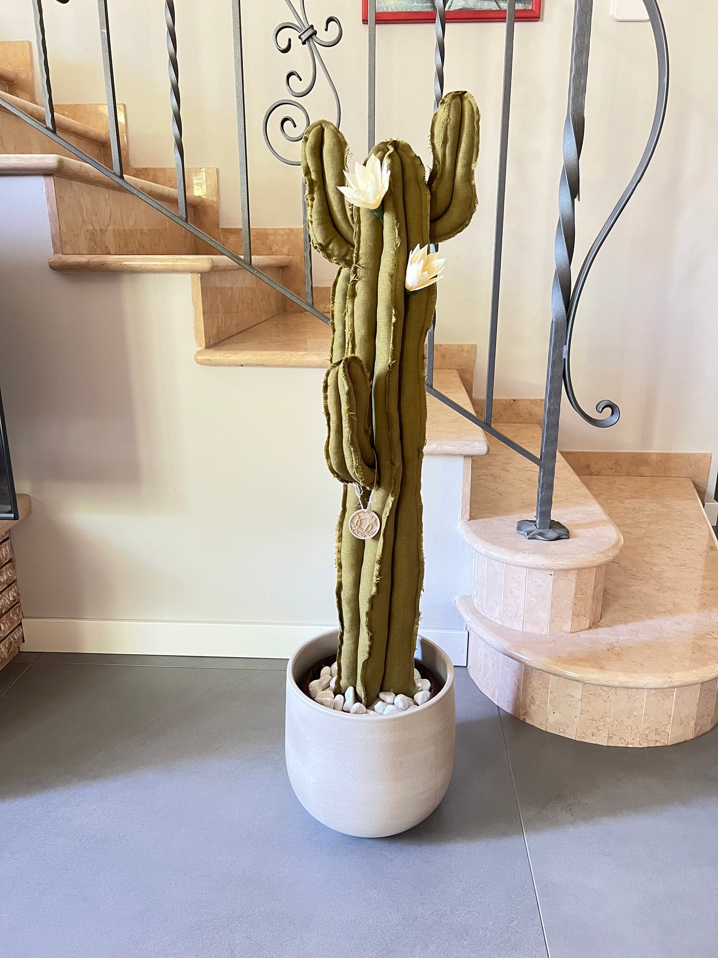 Big cactus in bright green velvet height 118 cm