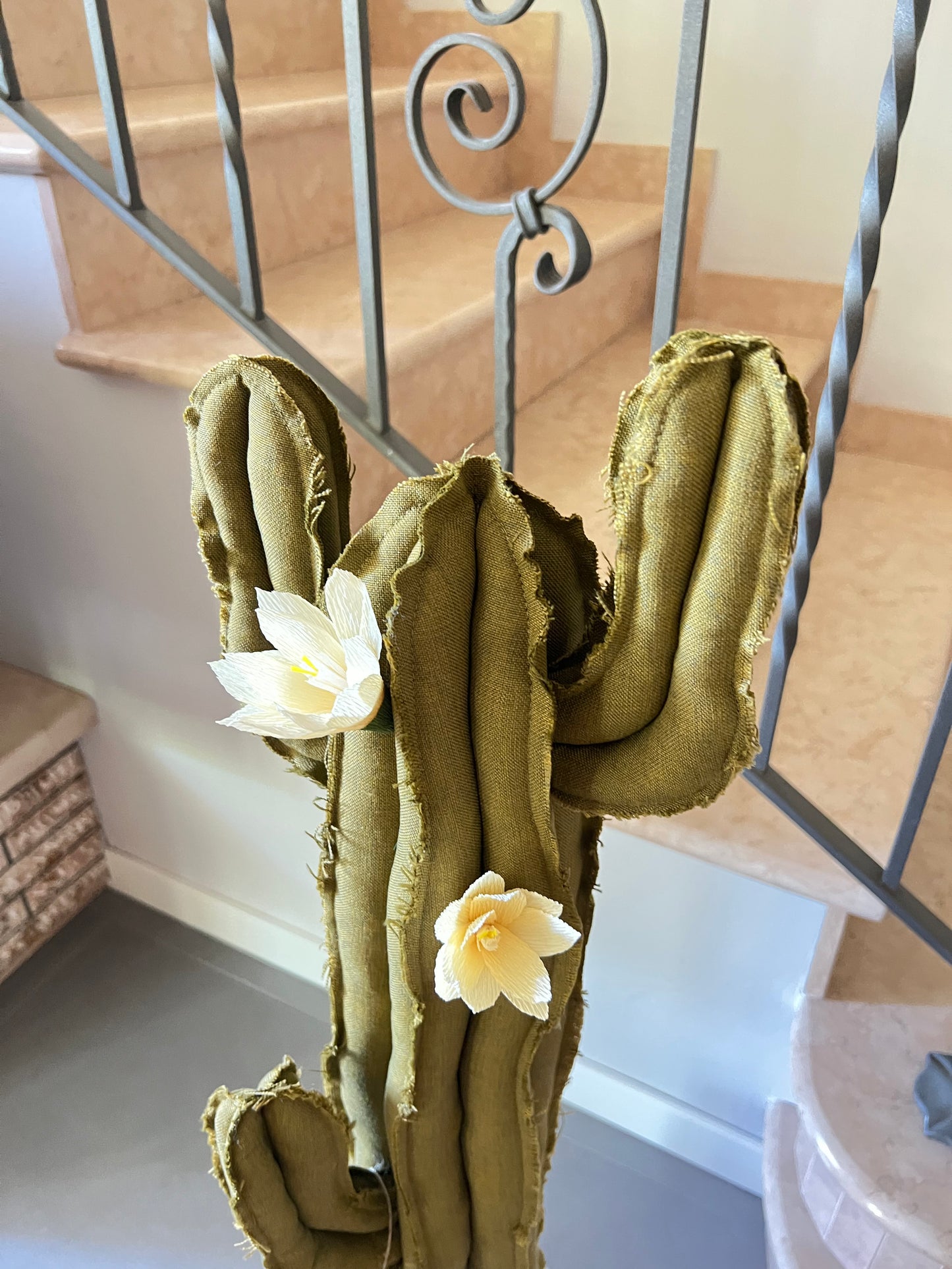 Big cactus in bright green velvet height 118 cm