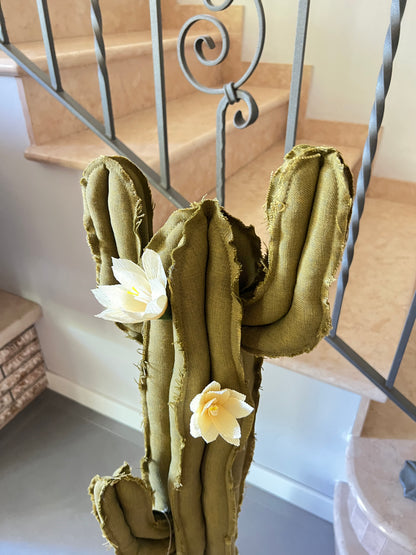 Big cactus in bright green velvet height 118 cm