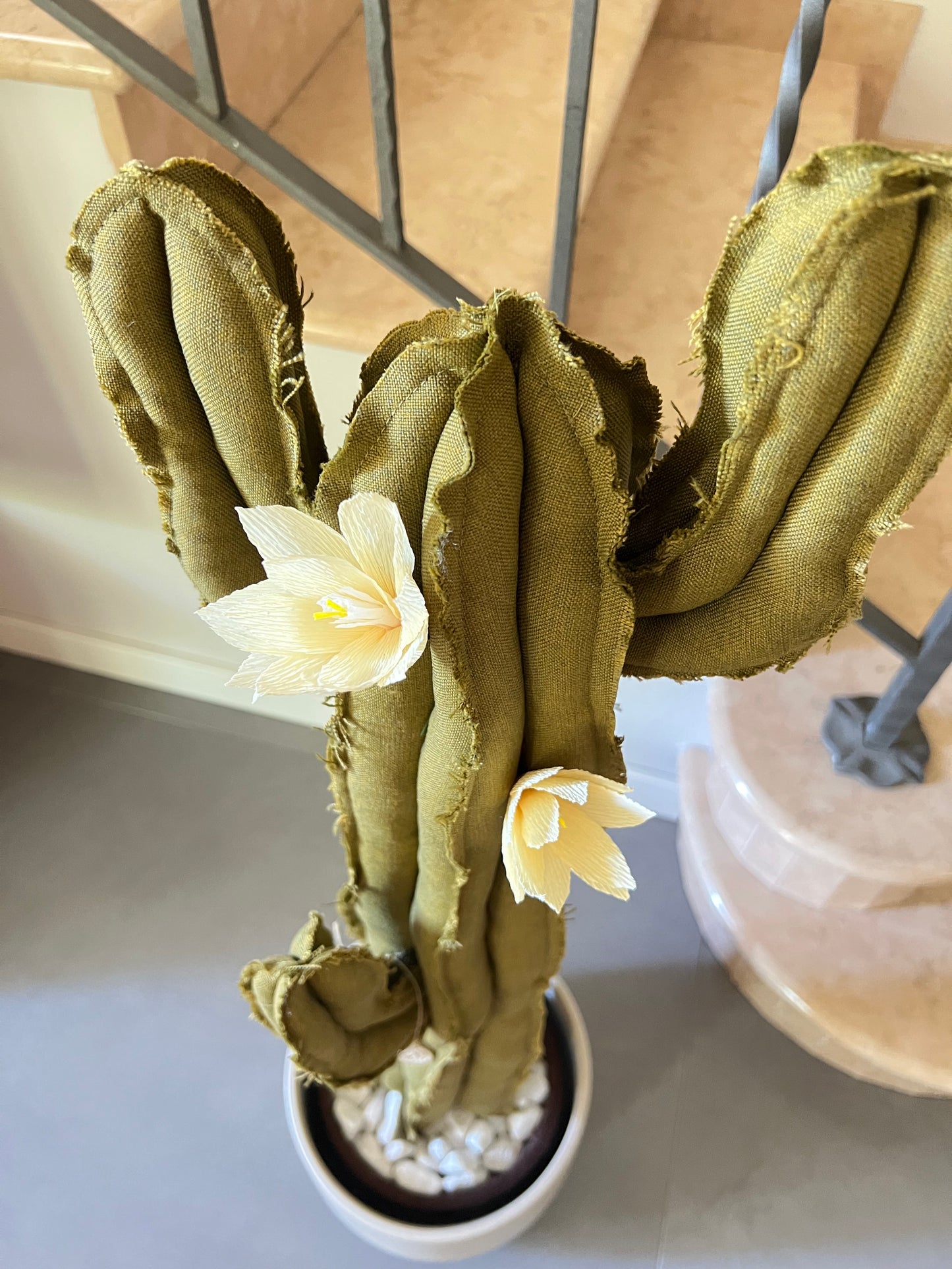 Big cactus in bright green velvet height 118 cm