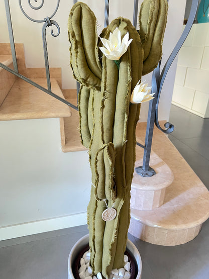 Big cactus in bright green velvet height 118 cm