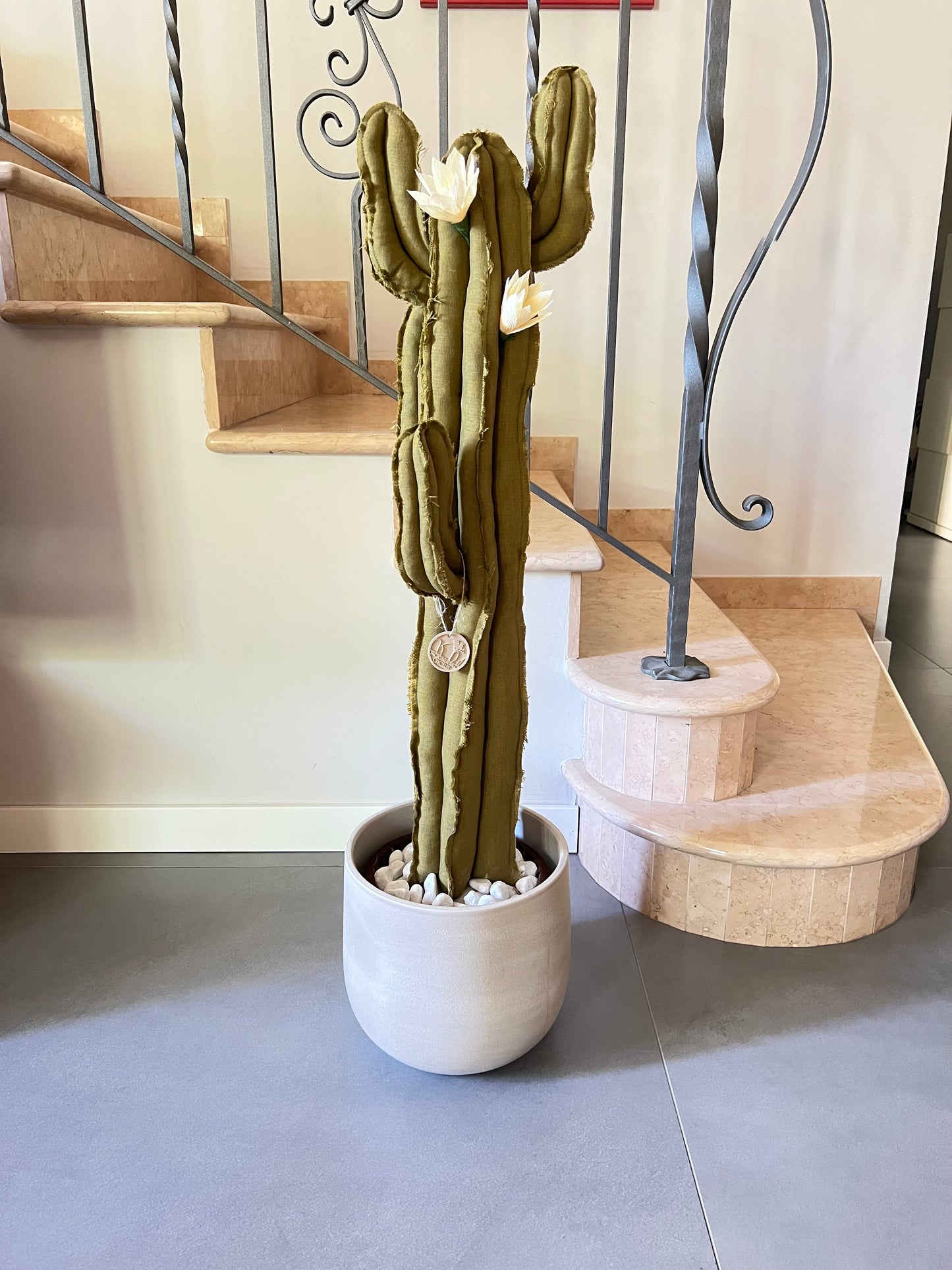 Big cactus in bright green velvet height 118 cm
