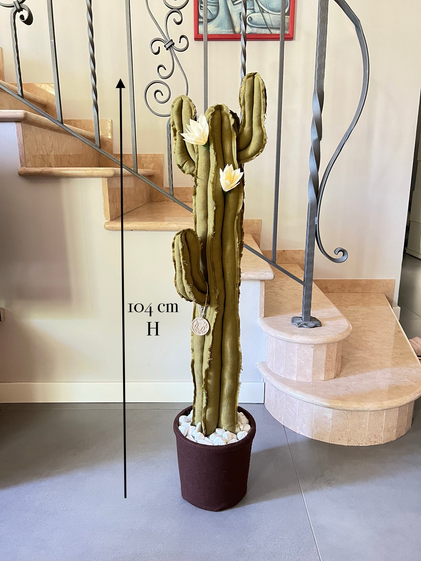 Big cactus in bright green velvet height 118 cm