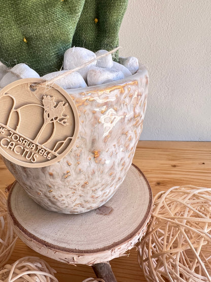 Opuntia Midi in cotone verde medio, vaso in ceramica lucida beige con motivi - in pronta consegna