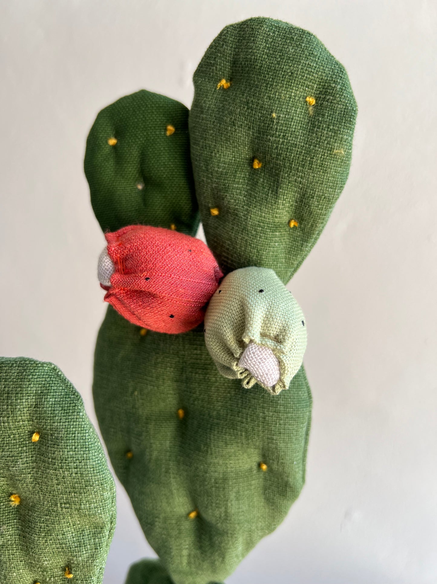 Opuntia Midi in cotone verde medio, vaso in ceramica lucida beige con motivi - in pronta consegna