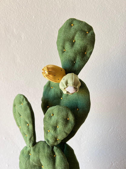 Opuntia Midi in cotone verde medio, vaso in ceramica lucida verde con motivi - in pronta consegna