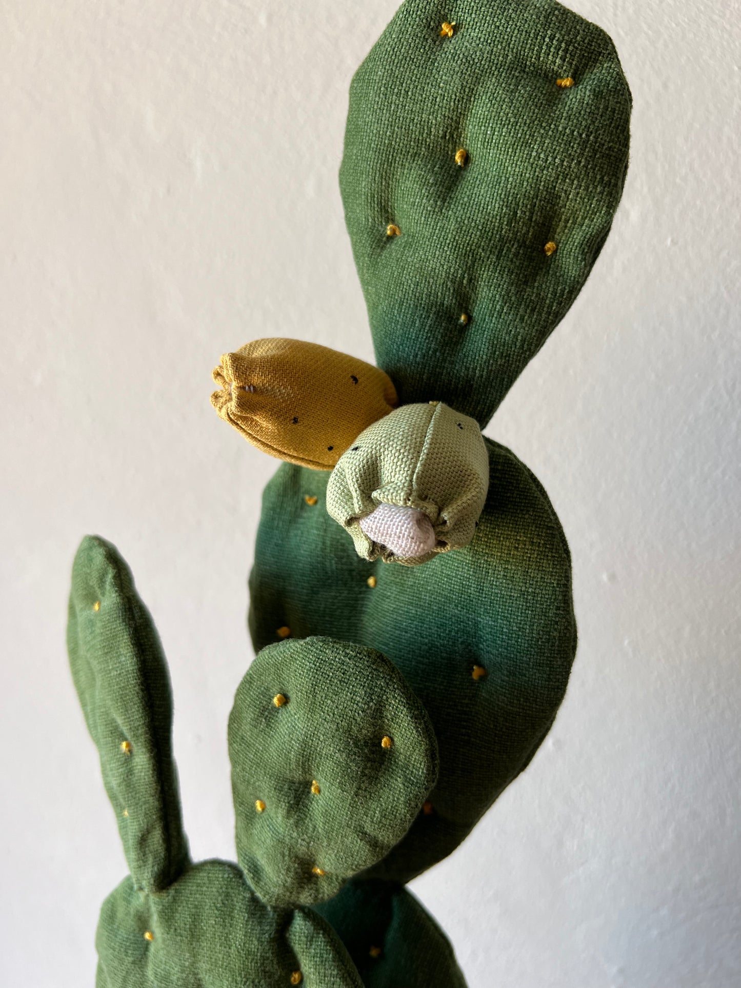 Opuntia Midi in cotone verde medio, vaso in ceramica lucida verde con motivi - in pronta consegna
