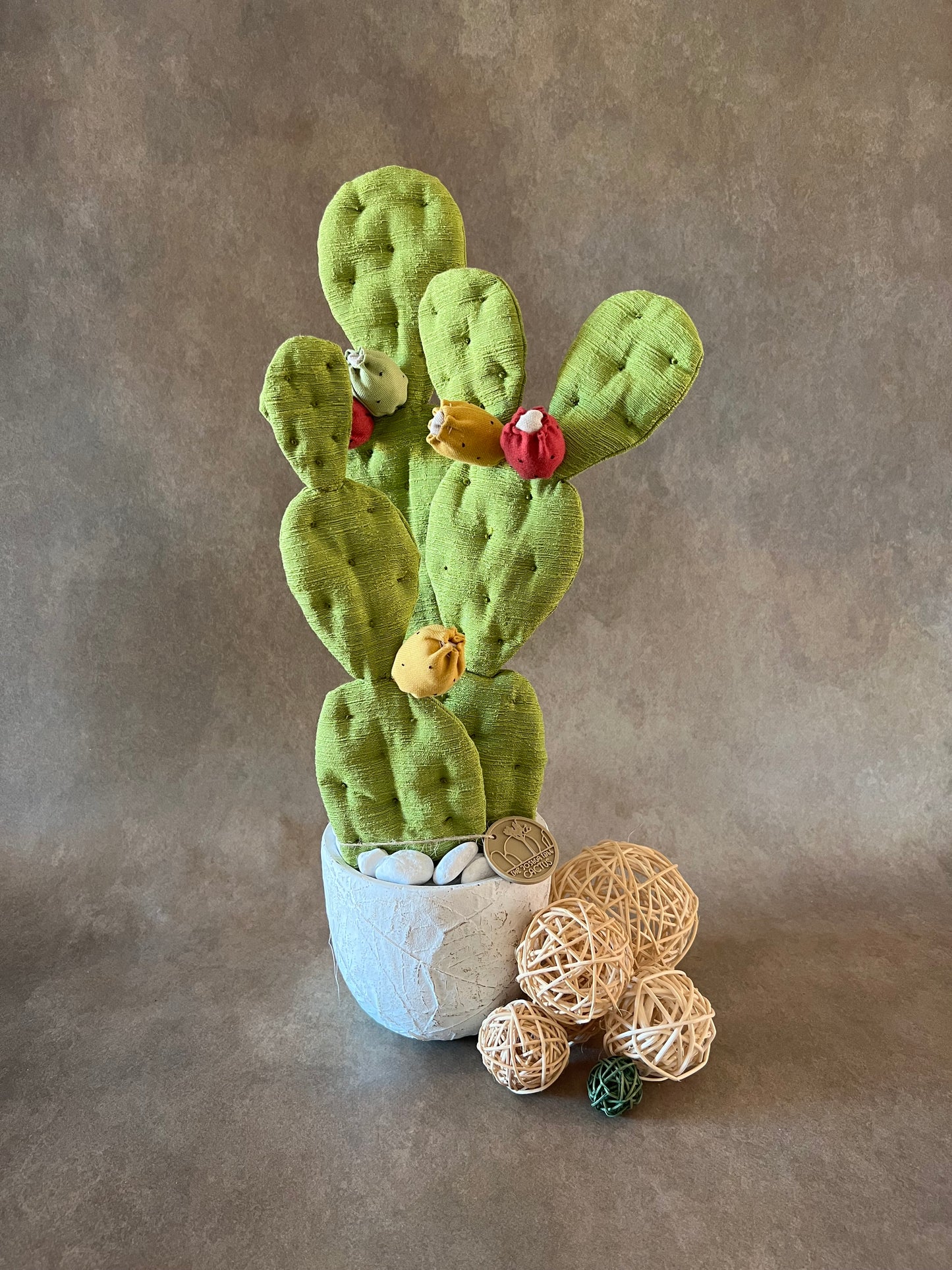 Opuntia verde chiaro vaso in ceramica opaca motivo foglie in pronta consegna