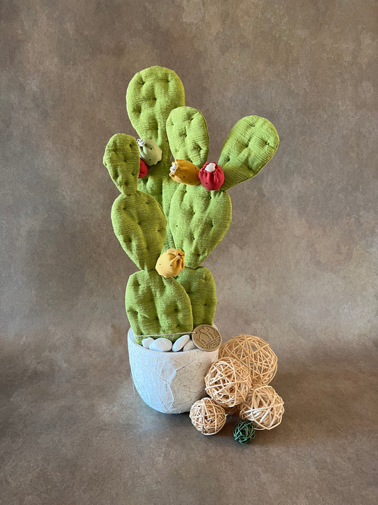 Opuntia verde chiaro vaso in ceramica opaca motivo foglie in pronta consegna
