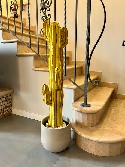Big cactus in bright green velvet height 118 cm
