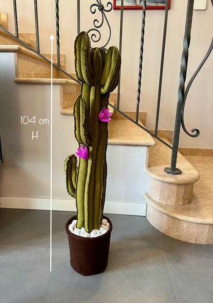 Big cactus in velluto verde scuro brillante -  altezza circa 104 cm  - completo di  fiori (staccabili) - in pronta consegna - SPEDIZIONE GRATUITA