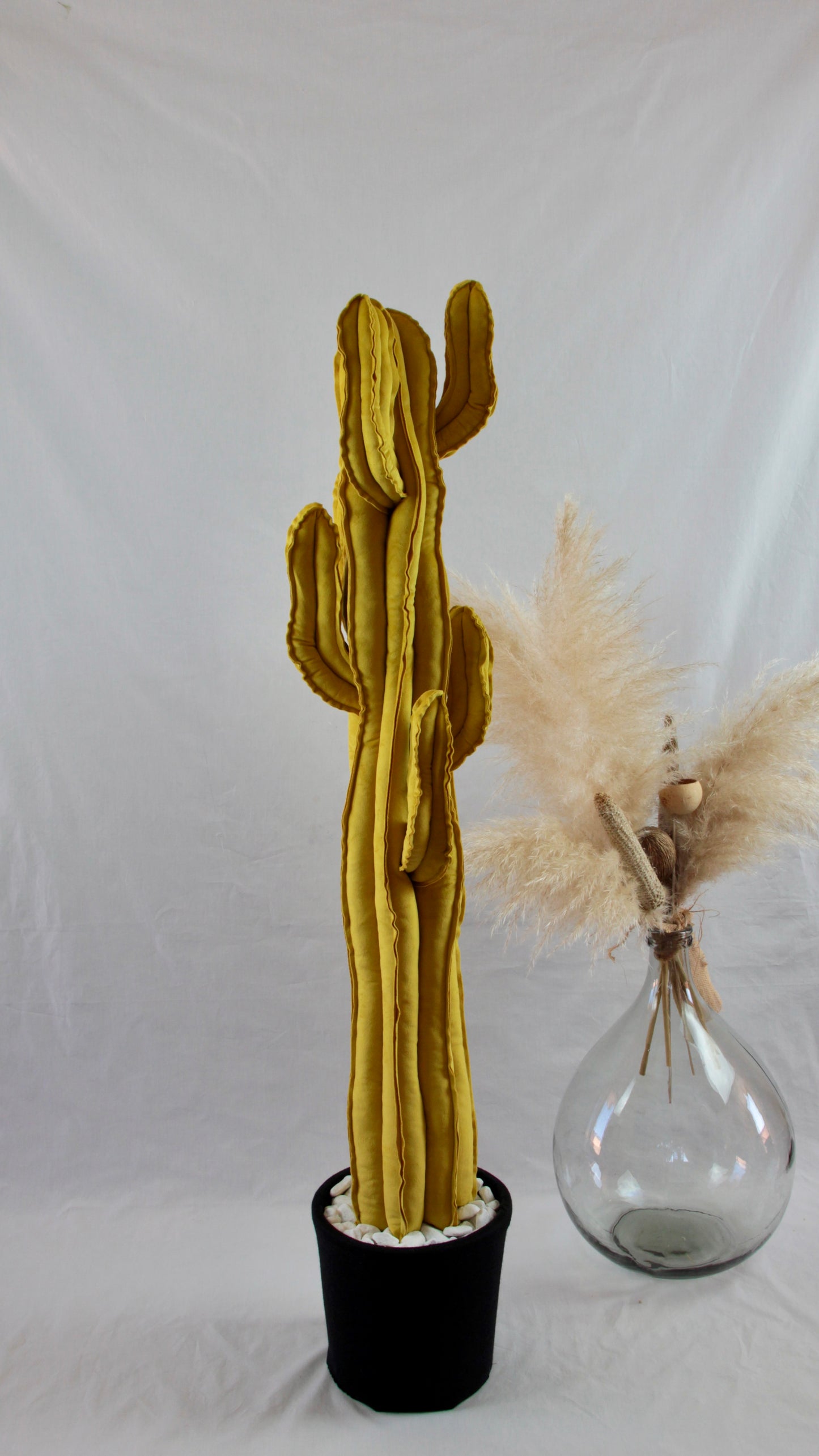 Big cactus in bright green velvet height 118 cm