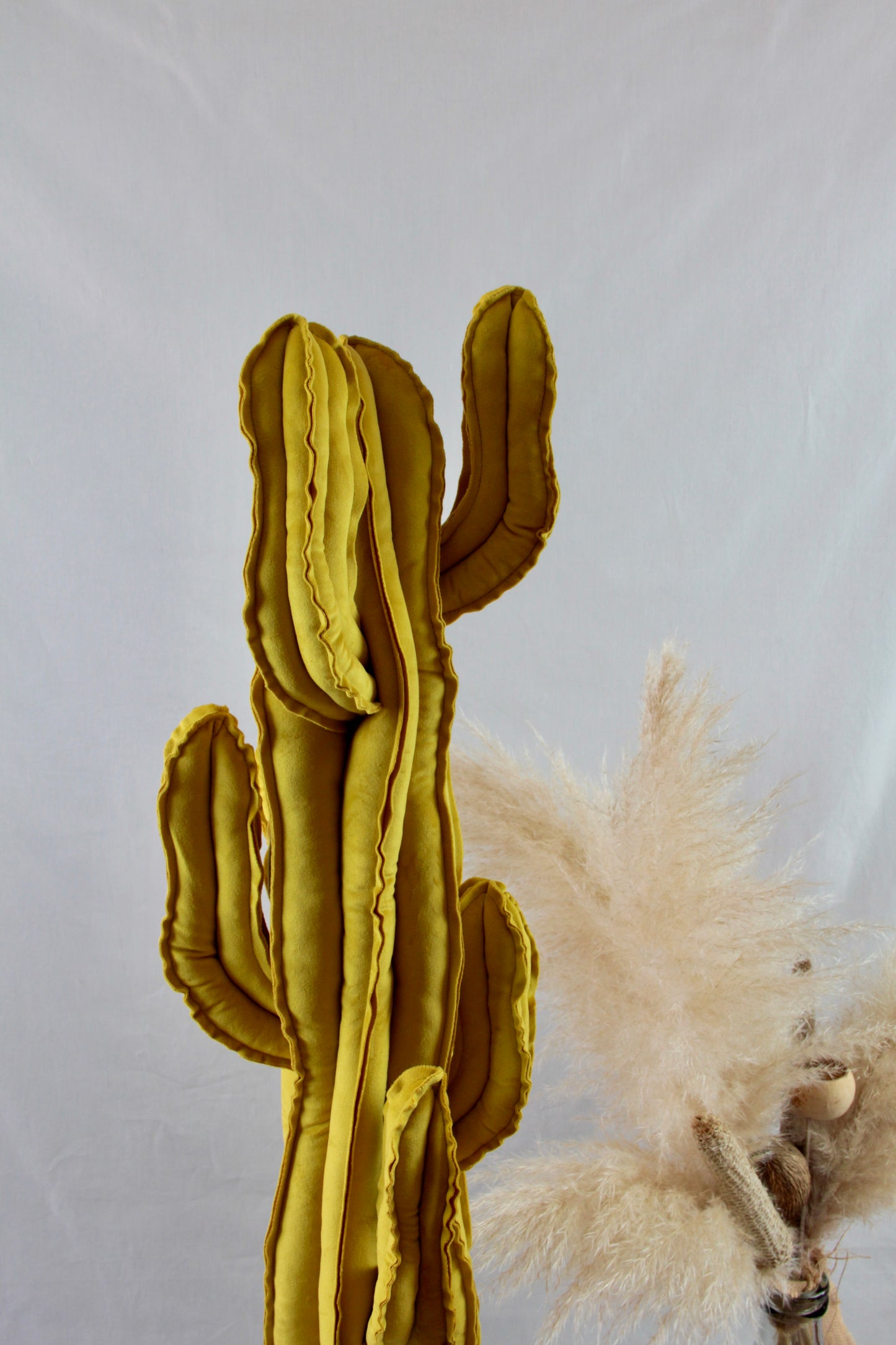 Big cactus in bright green velvet height 118 cm